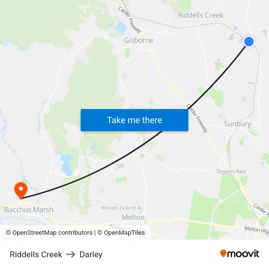 Riddells Creek to Darley map