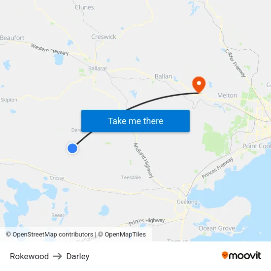 Rokewood to Darley map