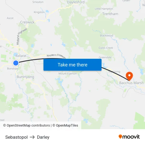 Sebastopol to Darley map