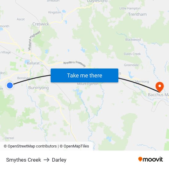 Smythes Creek to Darley map