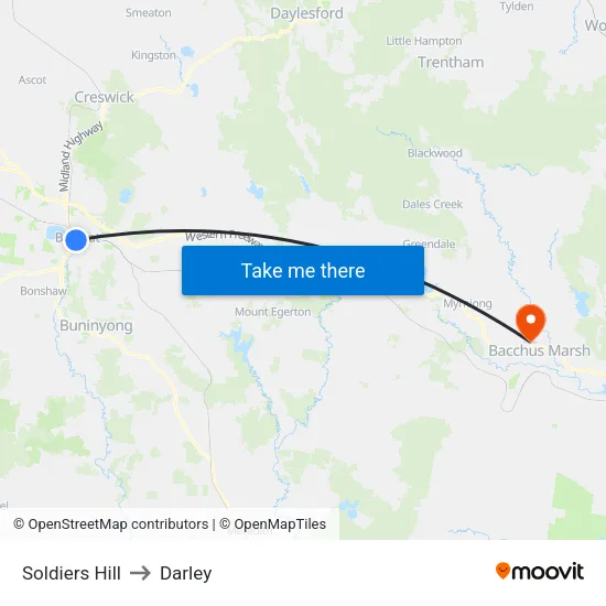 Soldiers Hill to Darley map