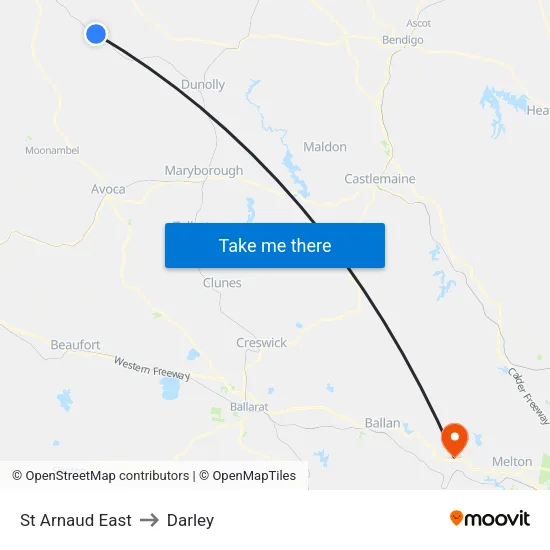 St Arnaud East to Darley map