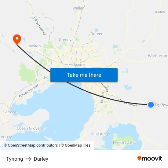 Tynong to Darley map