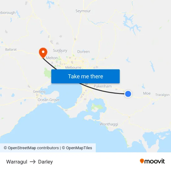Warragul to Darley map