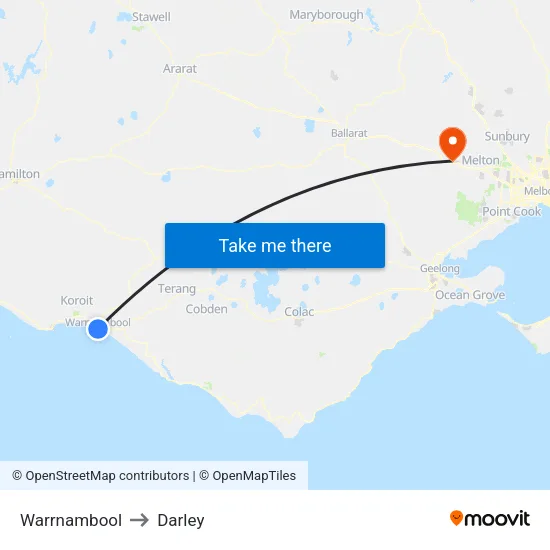 Warrnambool to Darley map