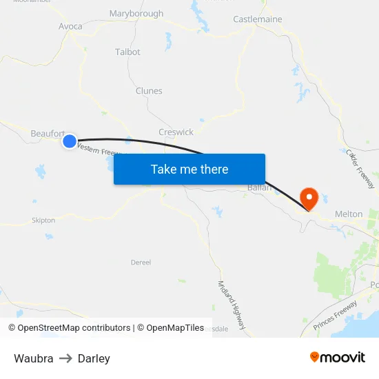 Waubra to Darley map