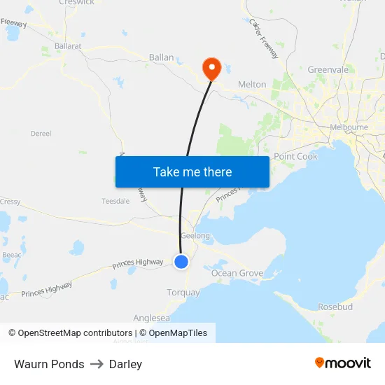 Waurn Ponds to Darley map