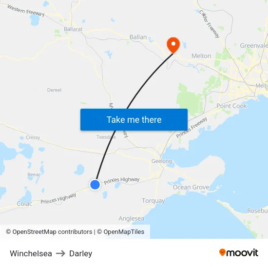 Winchelsea to Darley map