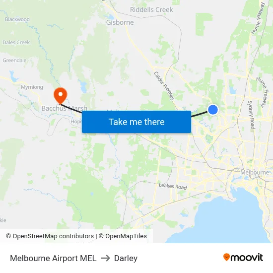 Melbourne Airport MEL to Darley map
