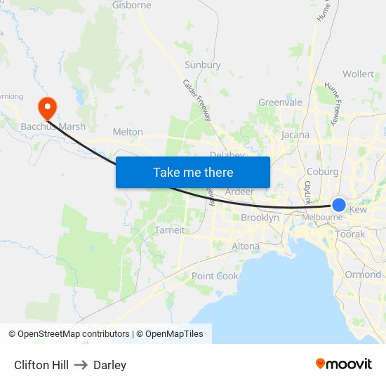 Clifton Hill to Darley map