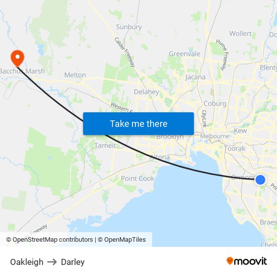 Oakleigh to Darley map