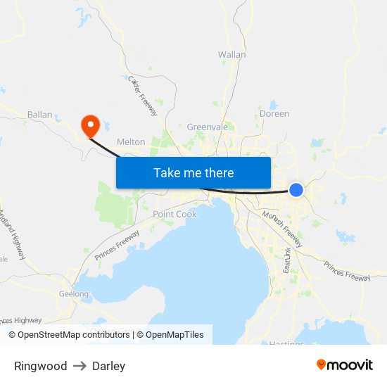 Ringwood to Darley map