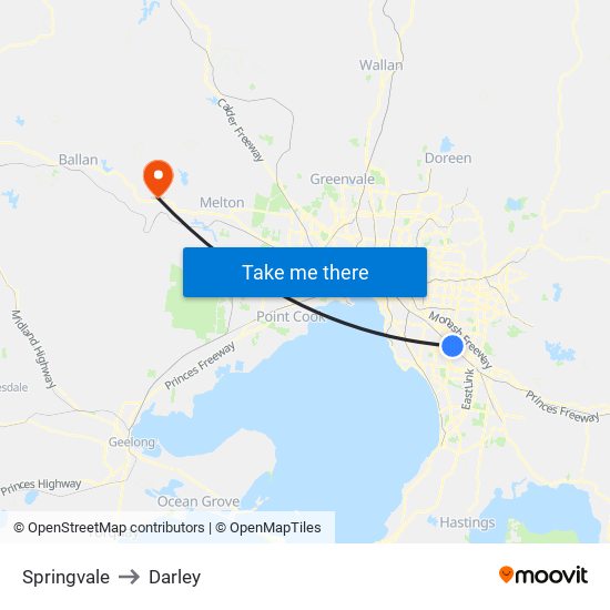 Springvale to Darley map