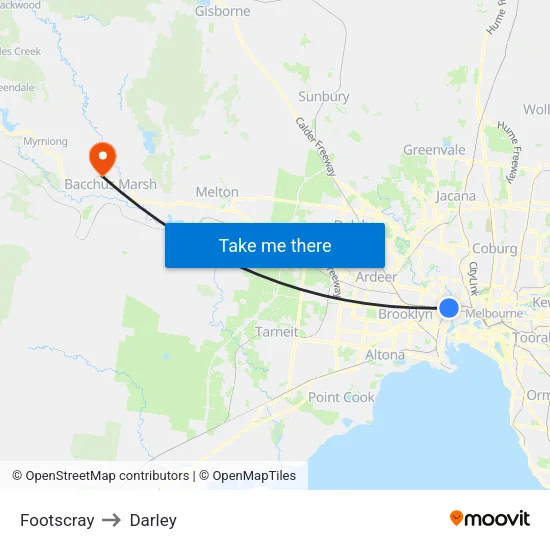 Footscray to Darley map