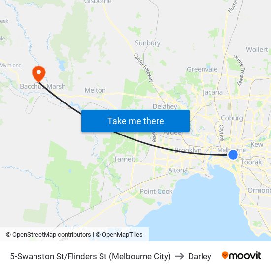 5-Swanston St/Flinders St (Melbourne City) to Darley map