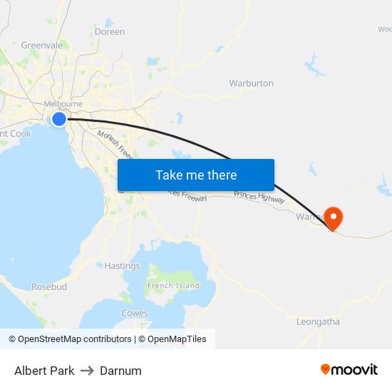 Albert Park to Darnum map