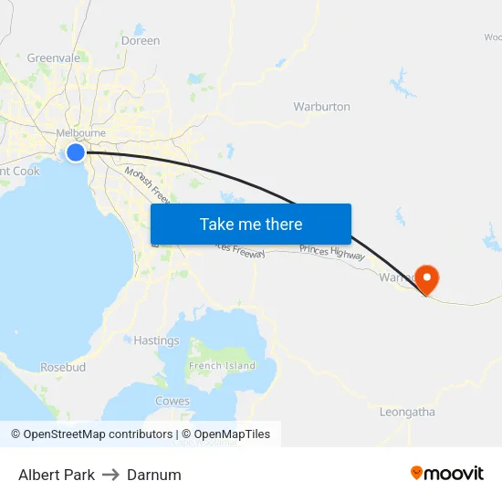 Albert Park to Darnum map