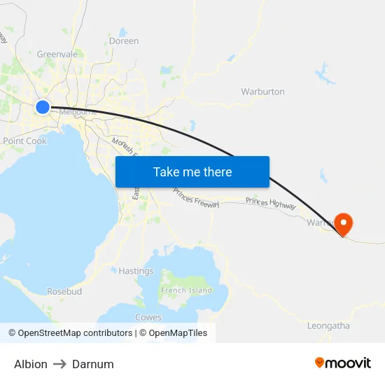 Albion to Darnum map