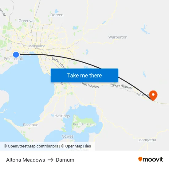 Altona Meadows to Darnum map