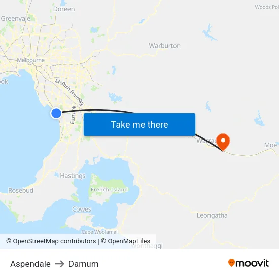 Aspendale to Darnum map