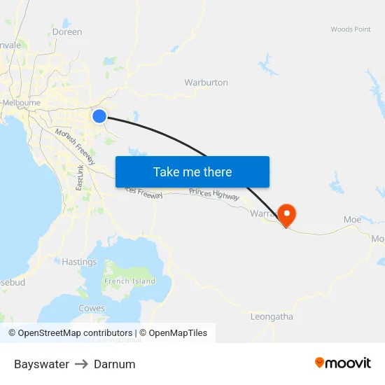 Bayswater to Darnum map