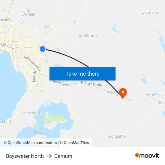 Bayswater North to Darnum map