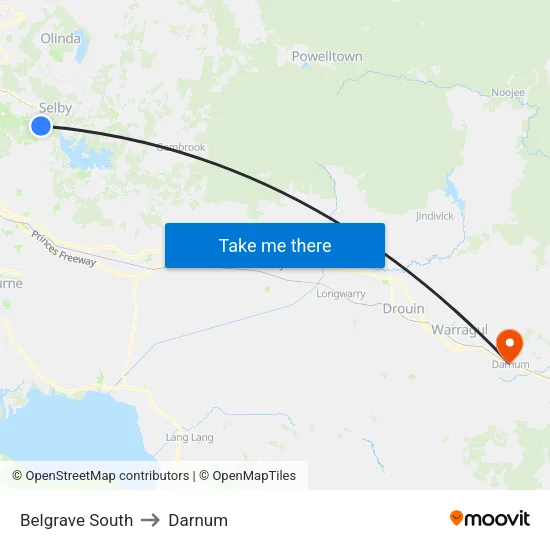 Belgrave South to Darnum map