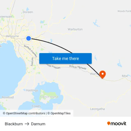 Blackburn to Darnum map