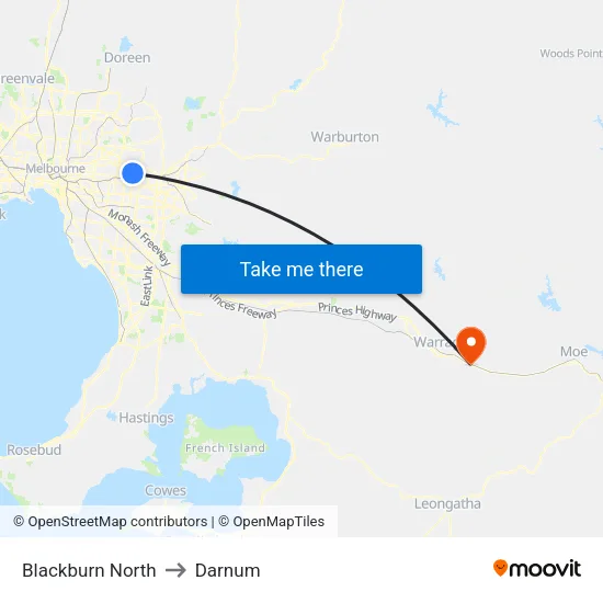 Blackburn North to Darnum map