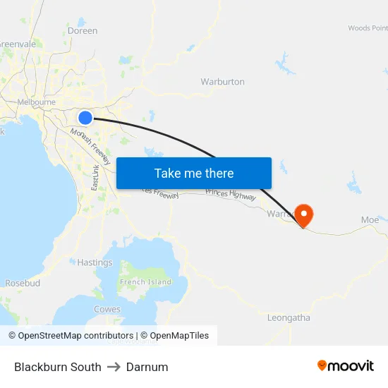 Blackburn South to Darnum map