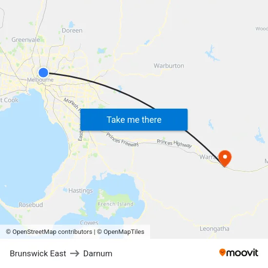 Brunswick East to Darnum map