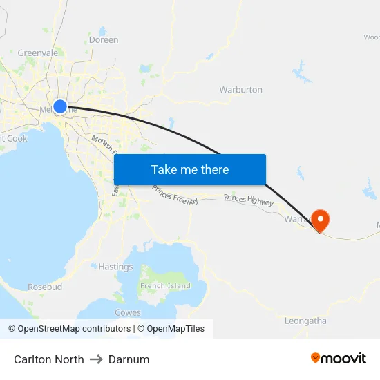 Carlton North to Darnum map