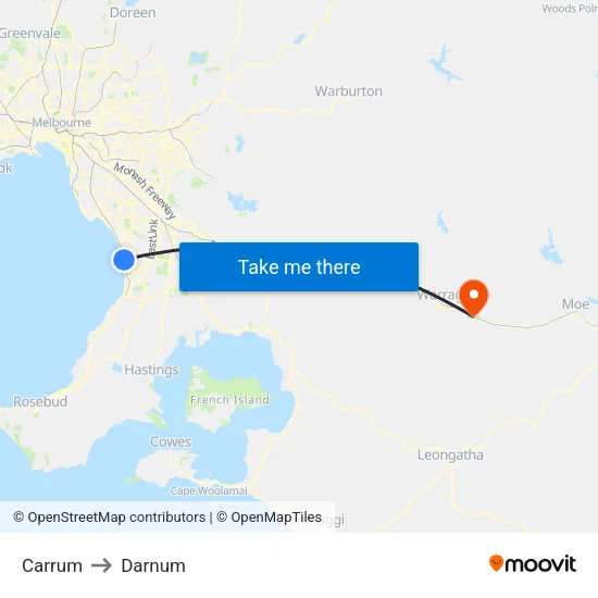 Carrum to Darnum map