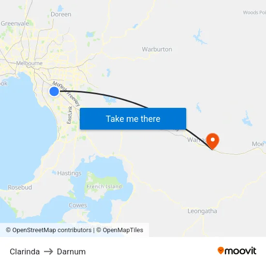 Clarinda to Darnum map