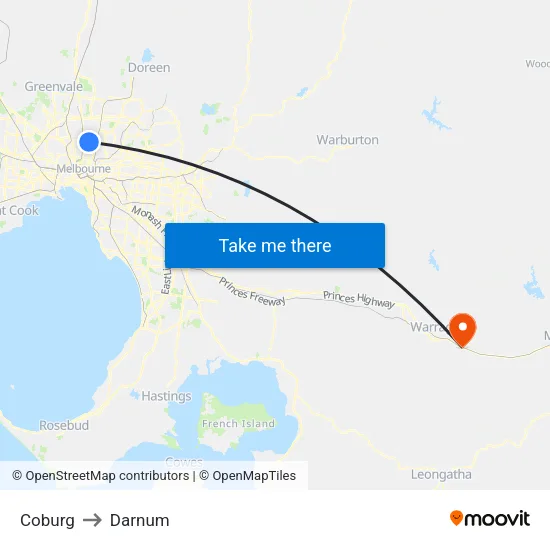 Coburg to Darnum map