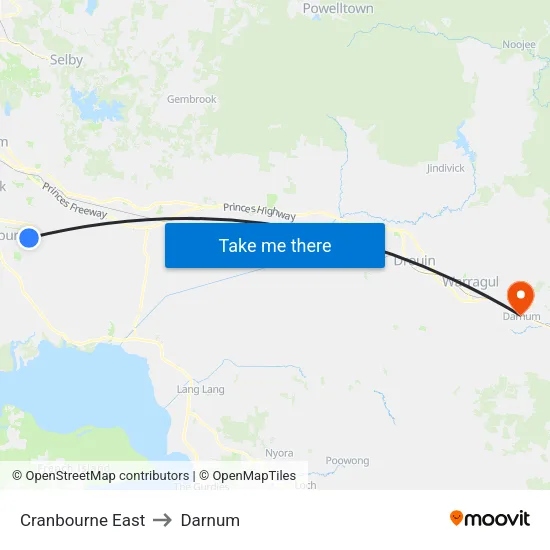 Cranbourne East to Darnum map