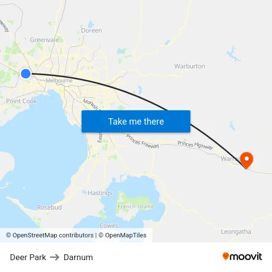 Deer Park to Darnum map