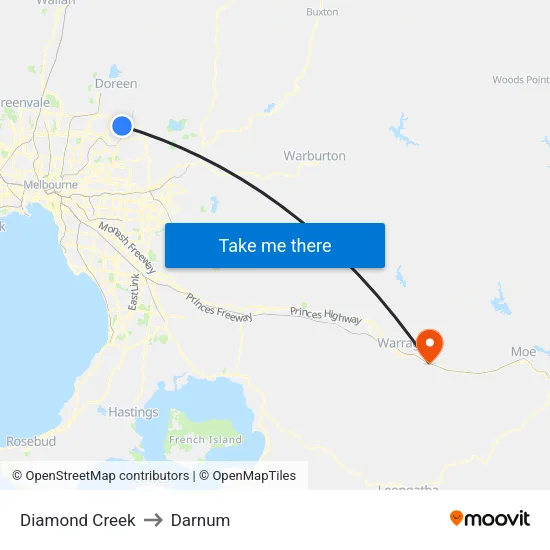 Diamond Creek to Darnum map