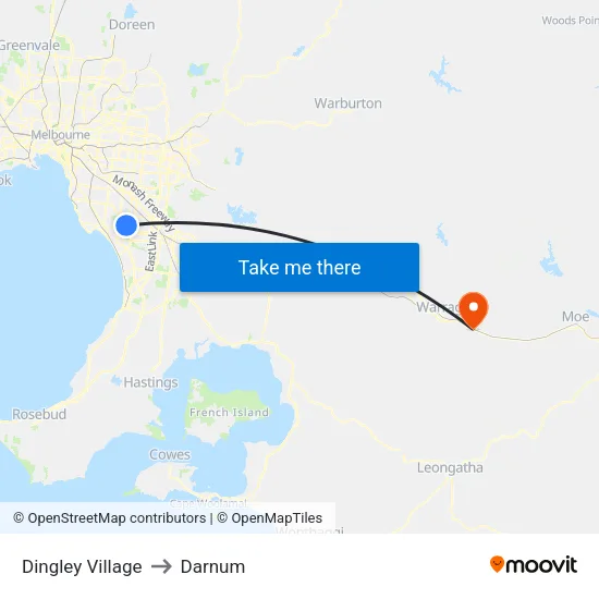 Dingley Village to Darnum map