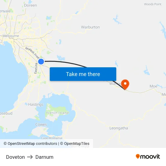 Doveton to Darnum map