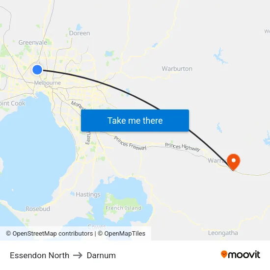 Essendon North to Darnum map