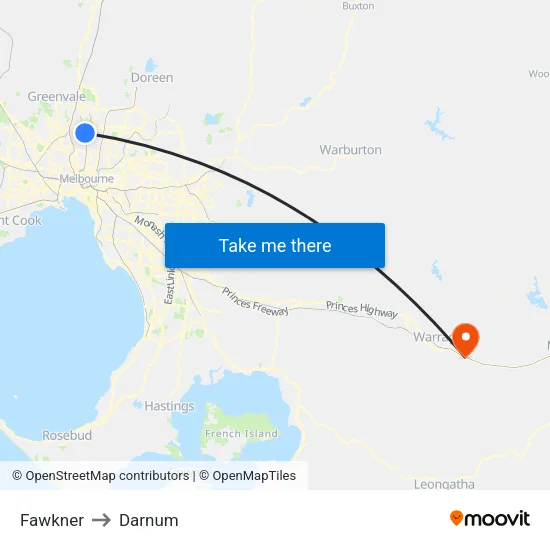 Fawkner to Darnum map