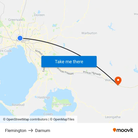 Flemington to Darnum map