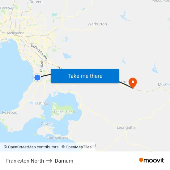 Frankston North to Darnum map