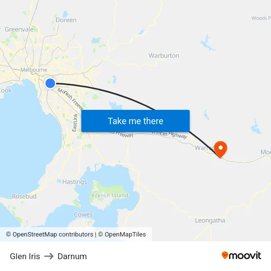Glen Iris to Darnum map