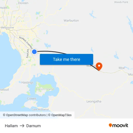 Hallam to Darnum map