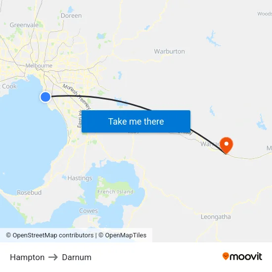Hampton to Darnum map
