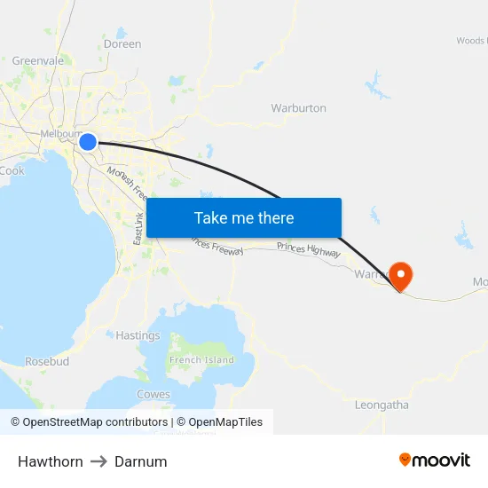 Hawthorn to Darnum map
