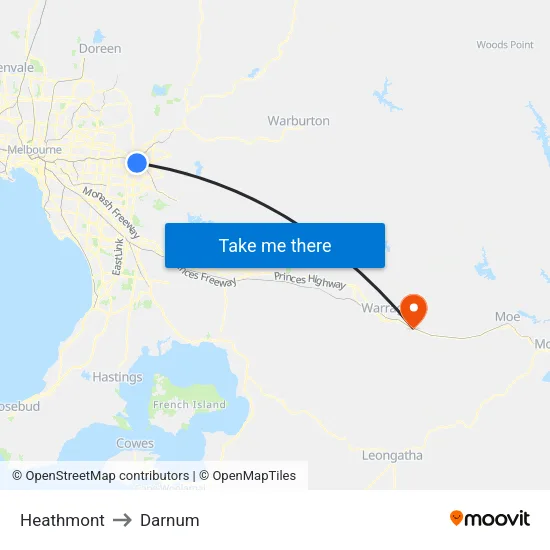 Heathmont to Darnum map