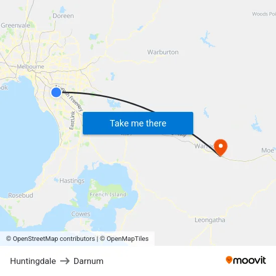 Huntingdale to Darnum map